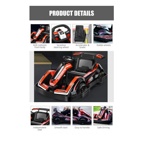 Racing Kart 90W, 12V-7Ah elektromos kisautó - Fekete/Piros