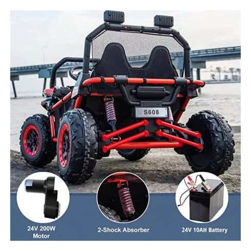 UTV - Dune-Buggy, 2 üléses - 300W, 24V - 10AH - elektromos kisautó - Piros
