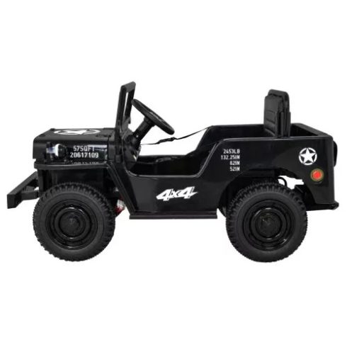 Retro Katonai Elektromos Kisautó, 4x4, 140W, 12V/7Ah - Fekete