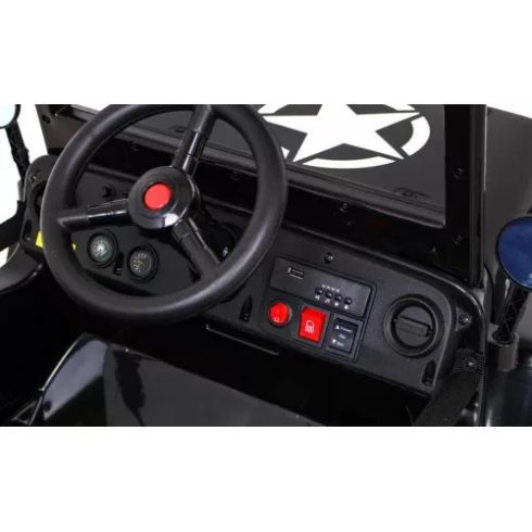 Retro Katonai Elektromos Kisautó, 4x4, 140W, 12V/7Ah - Fekete