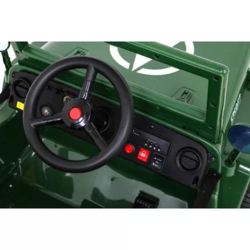 Retro Katonai Elektromos Kisautó, 4x4, 140W, 12V/7Ah - Zöld