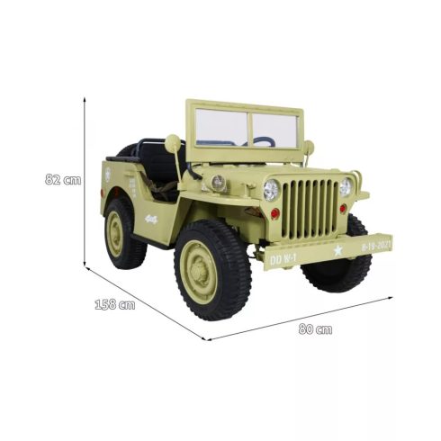 Katonai Retro Strong elektromos kisautó, 3 személyes, 4x4, 360W, 24V /7Ah - Bézs 